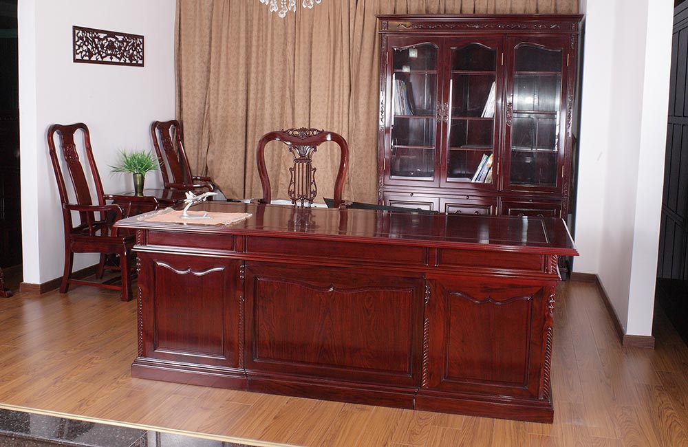 红檀木禾穗班台/三门书柜